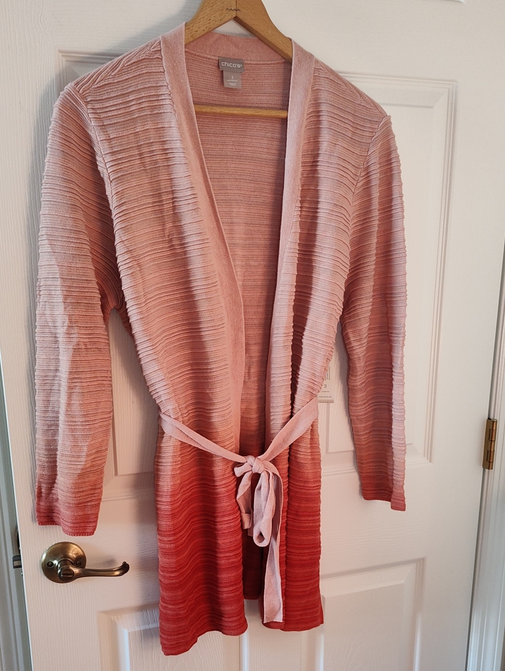 Chico's Pink to Rose Ombre Ribbed Wrap Cardigan
